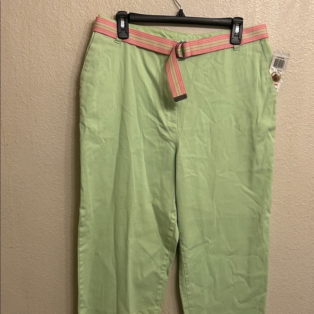 Charter Club Light Green Cropped Pants with Pink Stripe Belt